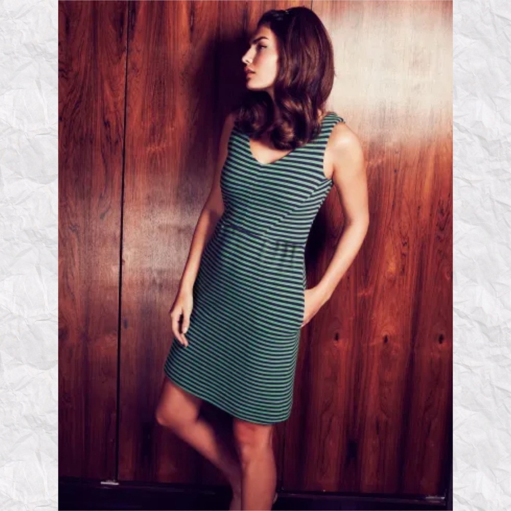 Boden Striped Vintage Ponte Sleeveless V-Neck Dress‎